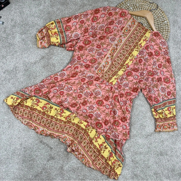 Umgee Floral Border Print Layered Mini Dress Boho Gypsy Rose Pink Plus Size 1X - Picture 8 of 15